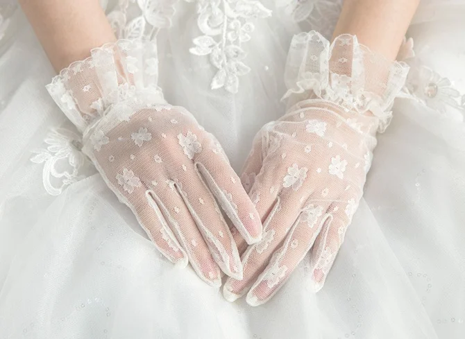 women mesh lace flower gloves wedding party bride sexy glove banquet women short flower lace gloves