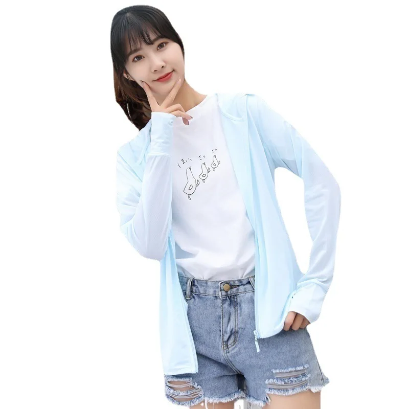 New ice silk fabric UV protective clothing for outdoor cycling women sun protective  hooded clothing