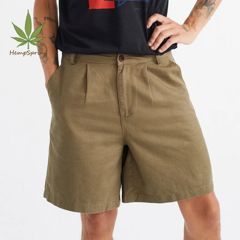 HempSpring Mens Hemp Pants Natural Hemp mens relaxed beach pants with drawstring hemp cotton Casual shorts