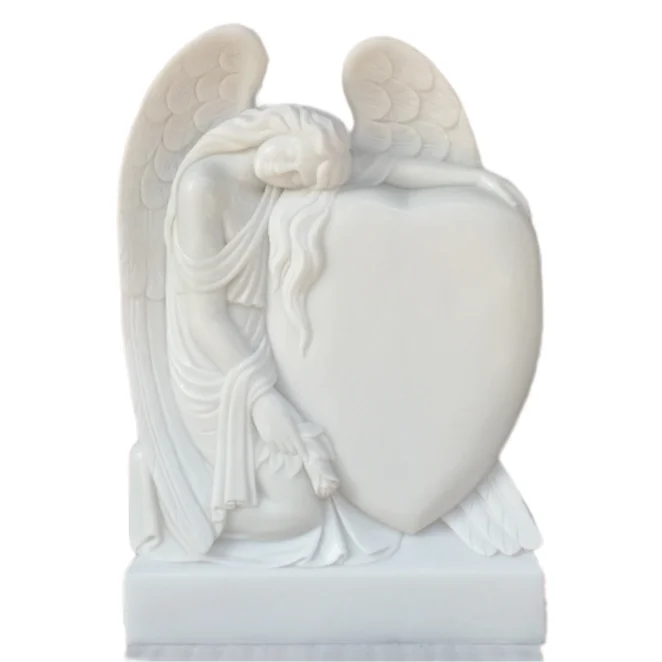 Refine Factory directly supply White marble angel and heart tombstone for graves
