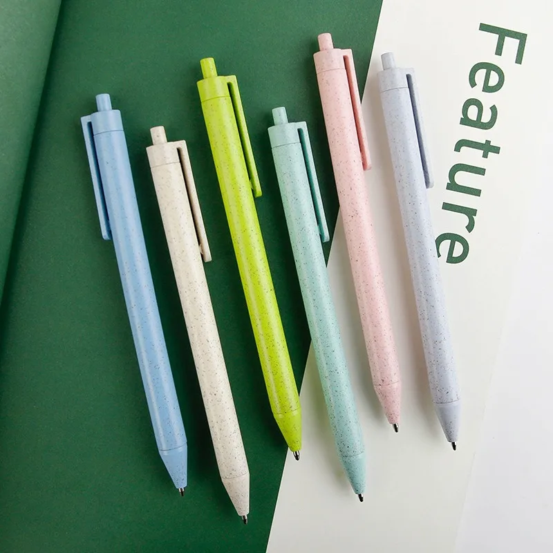 Environmentally friendly and biodegradable wheat straw pen button ballpoint pen office promotion gift