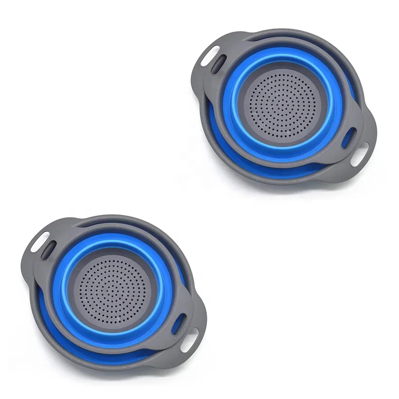 Plastic Vegetable Basket Fruit Plastic Baskets Fruit Washing Basket 2-Piece Set Round Silicone Kitchen Strainer for Vegetable