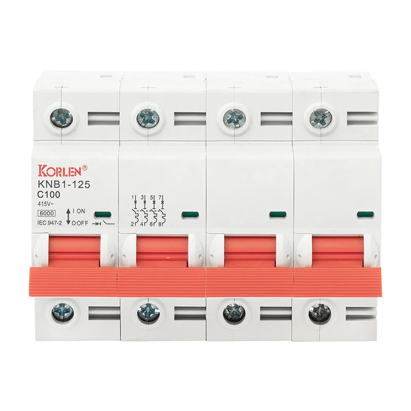 Korlen China Better 6kA 1/2/3/4P Low Voltage Short Circuit Protection Overload Electric MCB 125A 100A 80A 63A Circuit Breaker