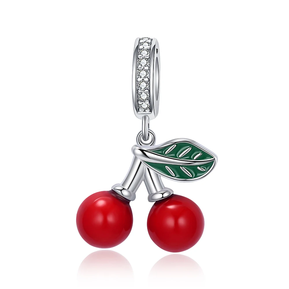 
Wholesale 925 sterling silver bracelet beads zircon cherry fruit pendant charms for jewelry making 