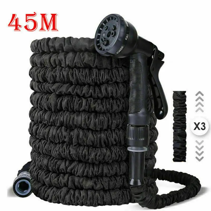 Шланг для полива сада, плоский шланг для полива, 45 м, цвет зеленый/черный