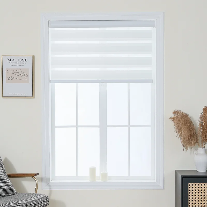 Indoor Window Treatment Double Layer Zebra Roller Blinds Banded Shades Manual Zebra Cordless Blinds