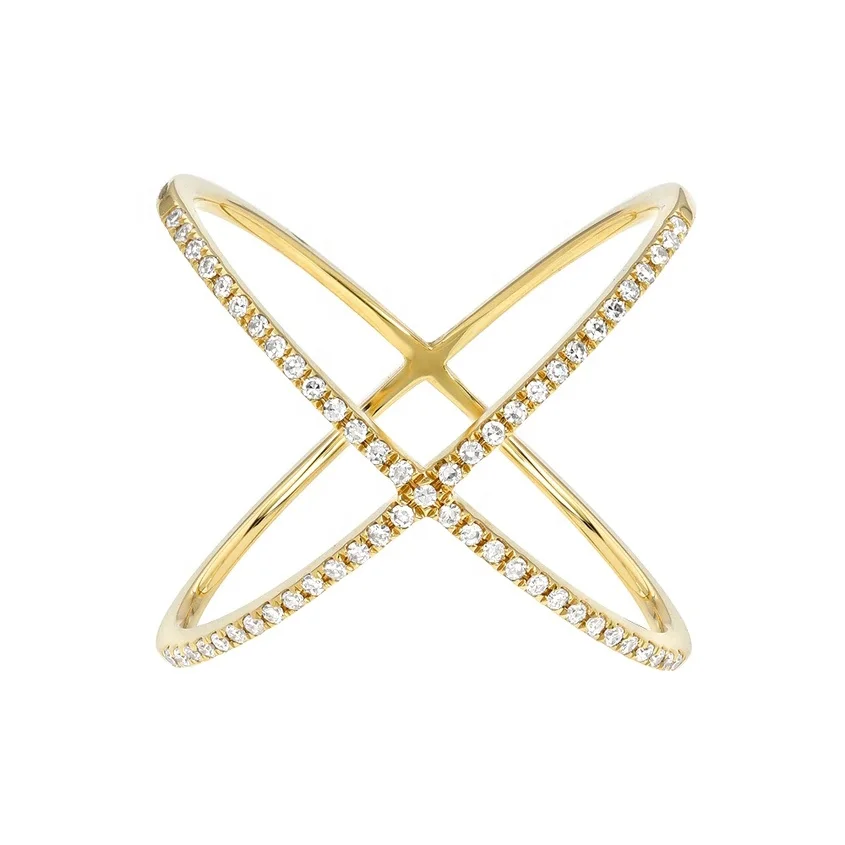 Fashion Jewelry Fashion 925 Silver Diamond Zirconia X Cross Ring for Women