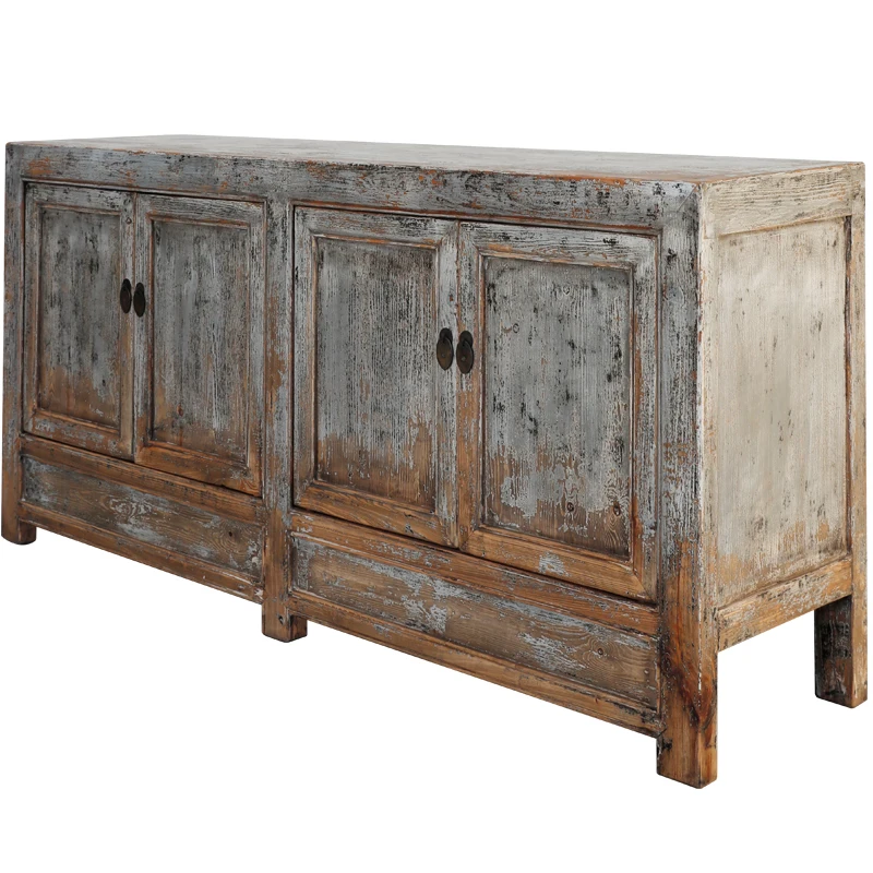Distressed vintage finishing antique cabinet chest of drawers storage decoration reclaimed elm wood sideboard