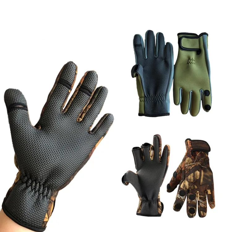 Outdoor Warm Two Cut Finger Anti-Slip Neoprene Fishing Gloves