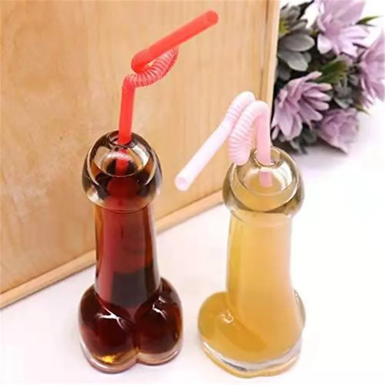 Transparent Penis Shape Drinking Wine Glass Bottle Mug Cocktail Cup Bar Party Dildo Glass Cup