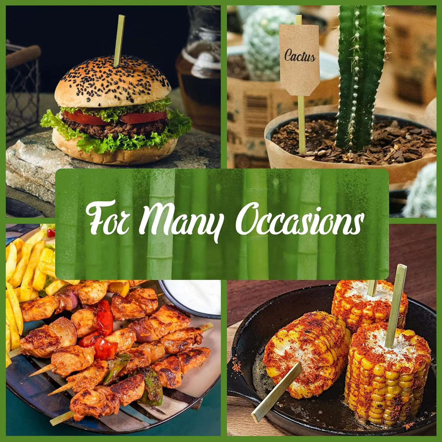 30cm Custom logo flat bamboo skewers sticks Paddle Picks 100PCS for BBQ Fruit Cocktail Kabob