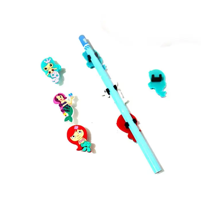 Cartoon Figures Pencil Topper Straw Charm Pens Accessories students Supplies Pencil Grip Pen Holders Kids Gifts