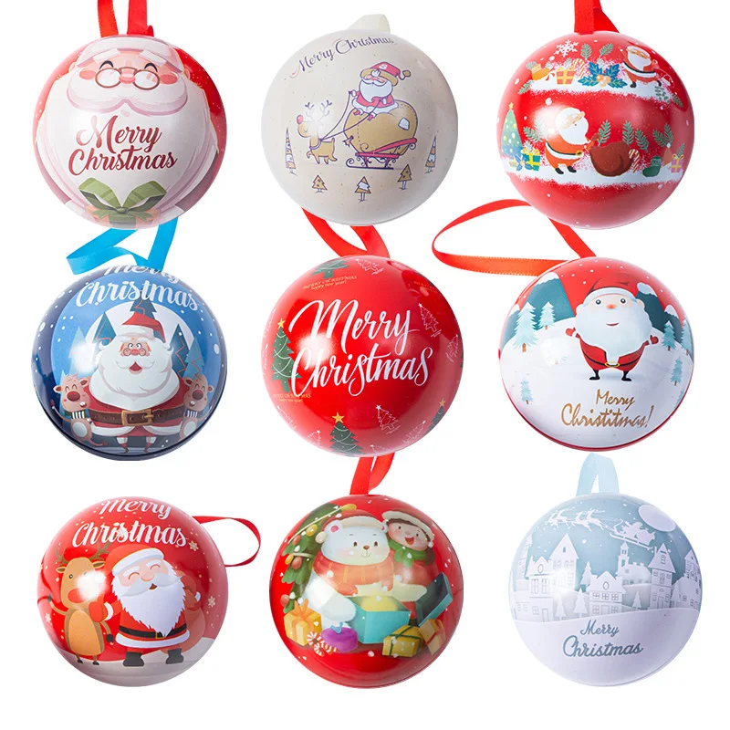 Baubles Christmas Tin Balls Perfect Round Tin Box Food Grade Gift Wrap with String Empty Case Tinplate Candy Box