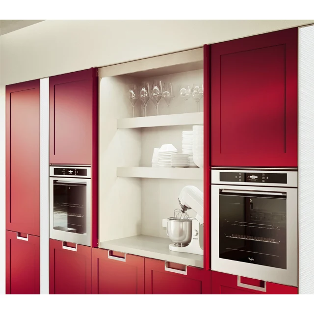 2019 modern light luxury red color wooden kitchen cabinet
