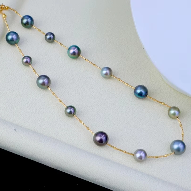 sea water real 18K gold material small large pearl arranged Tahitian tassel tail pearl necklace