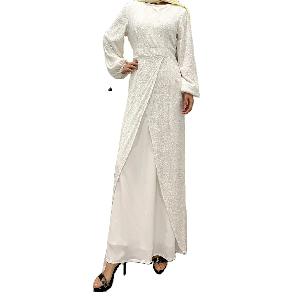 New Design Abaya Muslim Dresses Arabic Pakistani Dubai Islamic Solid Color Sequin Dresses