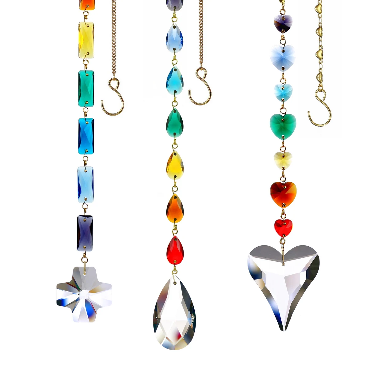 GOLDENHAITAI Crystal Sun catchers 68mm Rainbow Maker Heart Pendant for Home Window Garden Hanging Ornament Gifts Chakra S316807