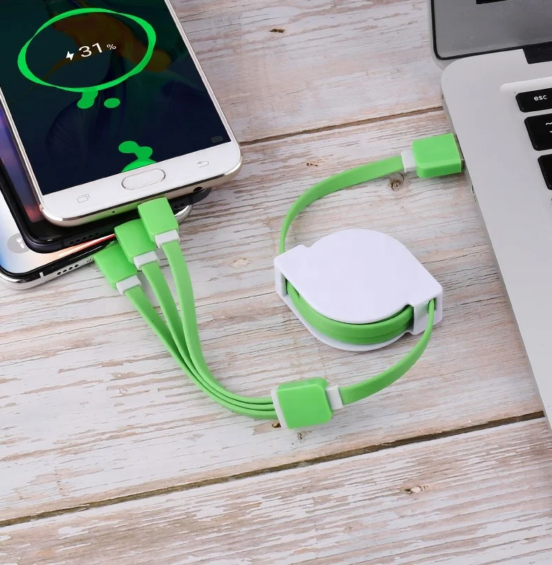 Hot Selling New Arrival  3 in 1 Fast Charging Type C Cable  Retractable Type  C Cable  USB  Cable for Android IOS and Type C