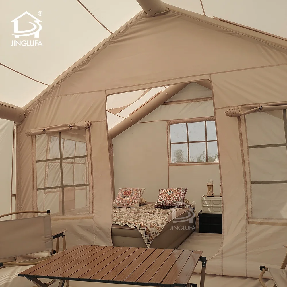 waterproof jinglufa inflatable tent outdoor canvas air camping tent inflatable house with pump