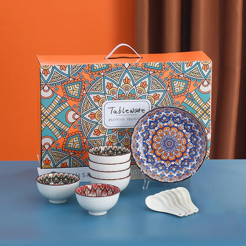Wholesale Dinnerware Gift Set Colorful Printed Under Glazed 2 4 6 Pcs 4.5 Inch Porcelain Bol Bohemia Style Ceramic Bowl Set