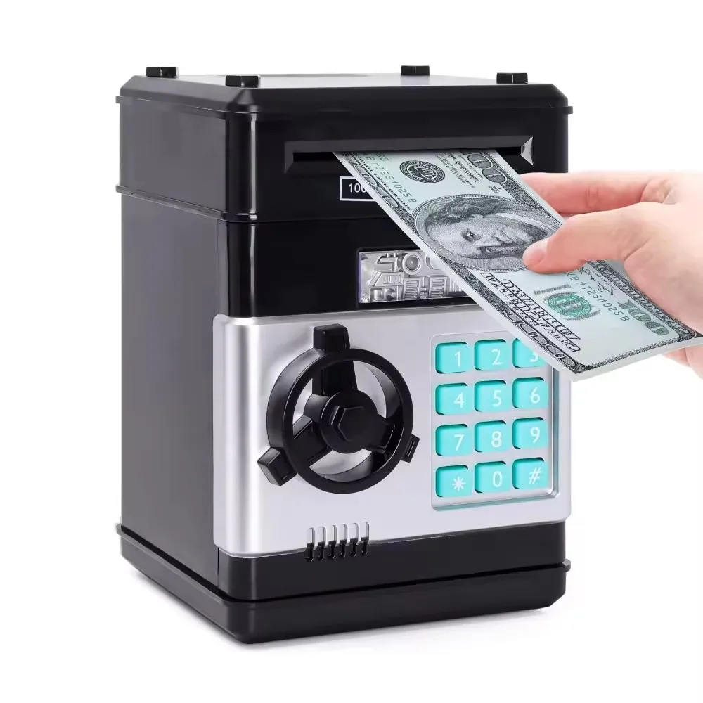 Novelty kids safe plastic paper money saving boxes digital password electronic atm piggy bank for kids