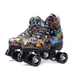 Adult double row roller skates men and women four wheel flashing PU rollerblading skating shoes