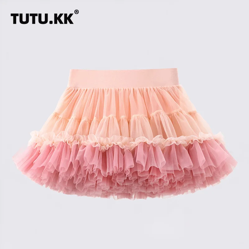 Nylon Crochet Pink Color Fluffy Fashion Kids Baby Girl Mesh Tiered Layered Tulle Skirt