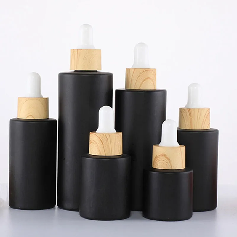 Reihey Frosted Glass Dropper Bottles With Bamboo Lid Empty Essential Oil Bottles With Glass Pipettes