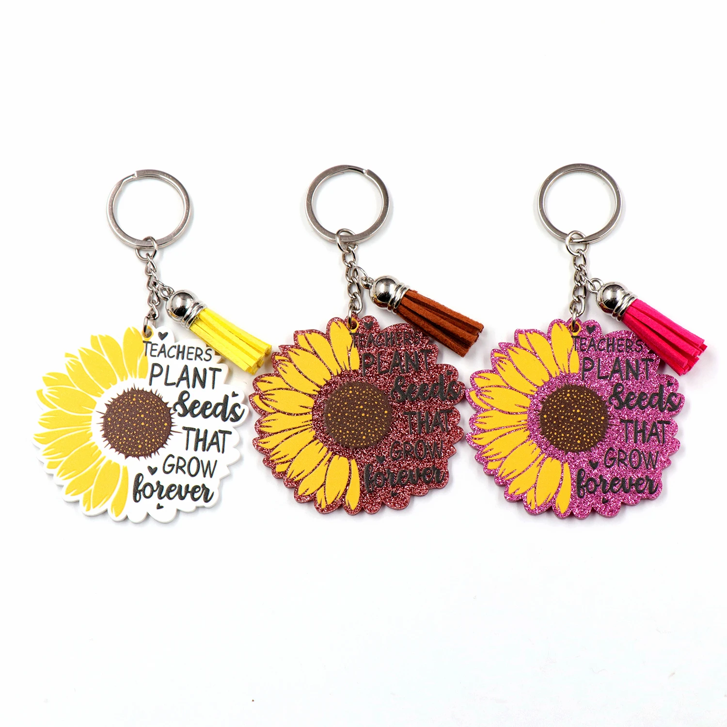 KHS228KH1142  Promotion 2023 New Teacher  gift  Plant Seeds That Grow Forever White Glitter Acrylic Keychain