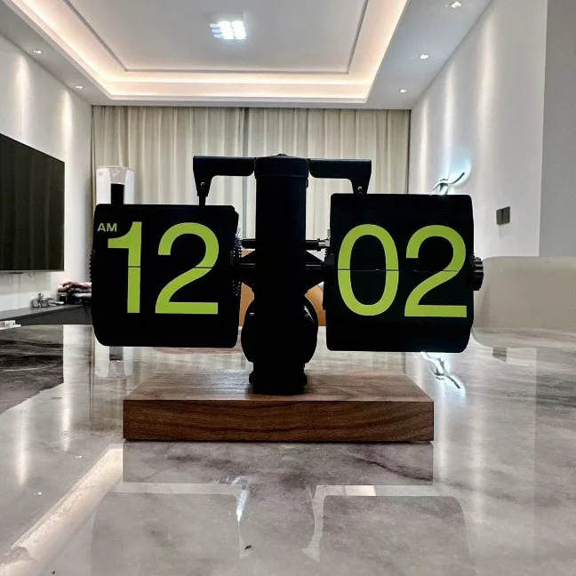 Retro Table Clock Auto Flip Desk Clock 12 Hours AM/PM Format Display Timepiece Flip Page Turning Clocks