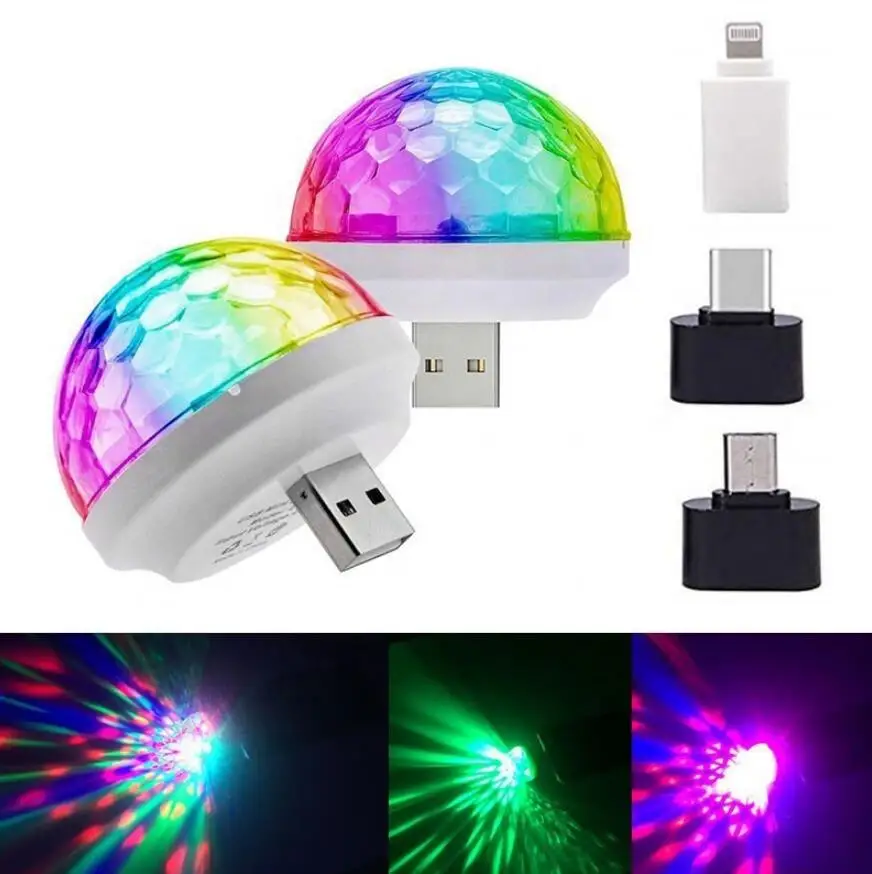 mini sound controlled mobile USB disco magic ball lamp 7 color led stage dj light can be used with Phone or any 5v USB port