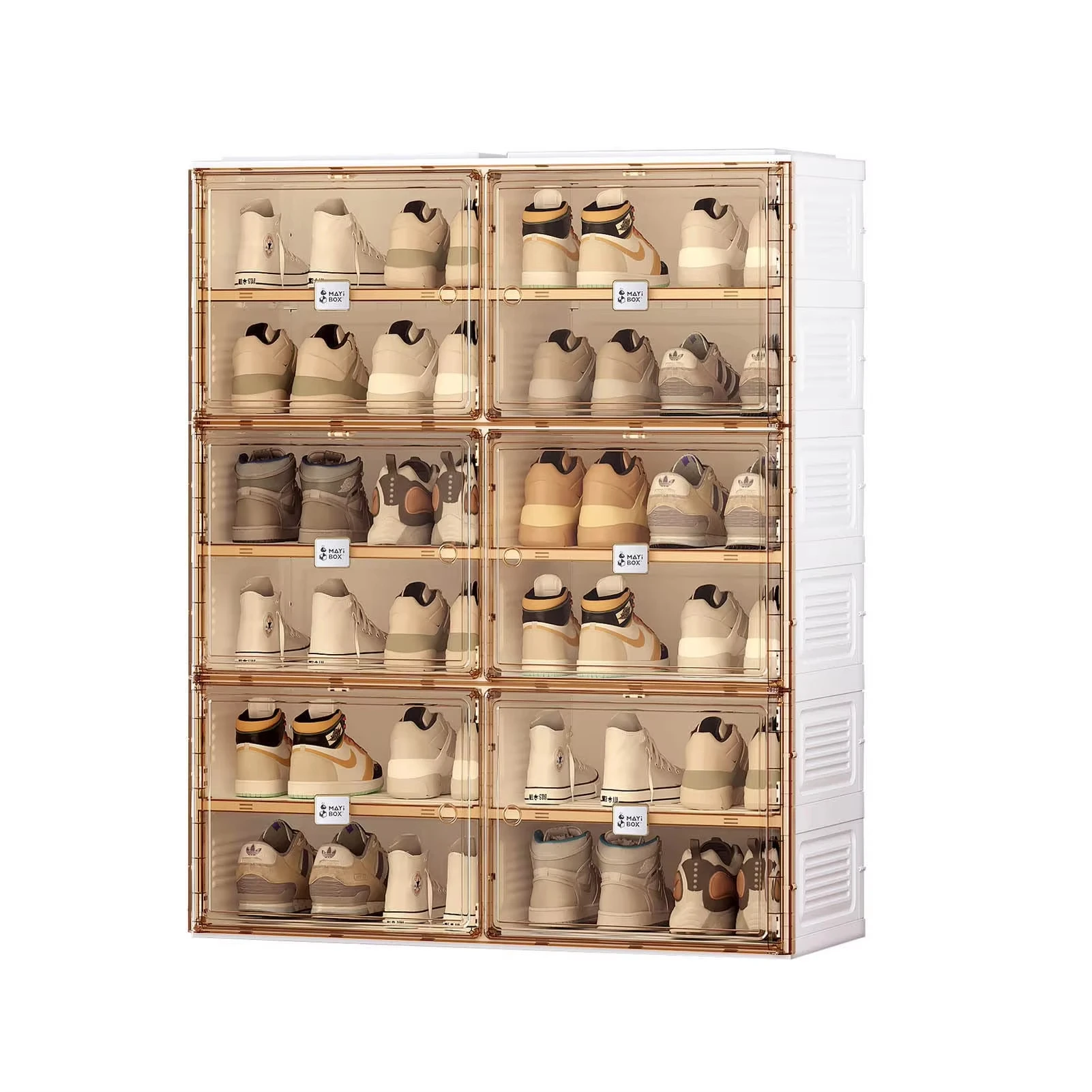 Foldable Shoe Rack Organizer for Closet, collapsible shoe storage with Magnetic Clear Door Easy Assembly Shoe Cabinet Bins with