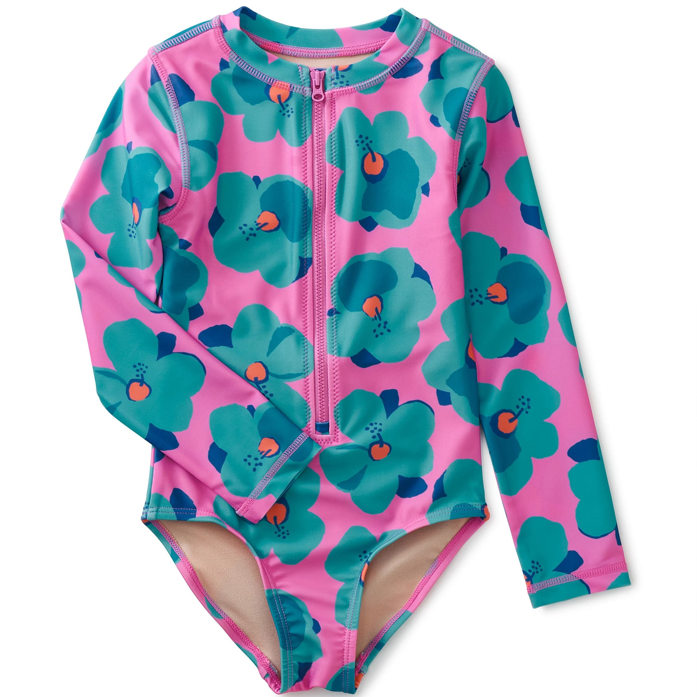 Освежающий индивидуальный цветочный принт UPF 50 + цельный пляжный детский купальник на молнии