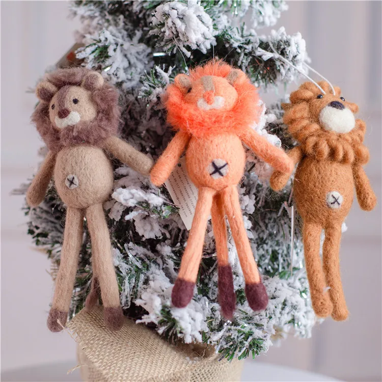 Needle felting rabbits,lion,mouse|christmas tree decoration wool doll
