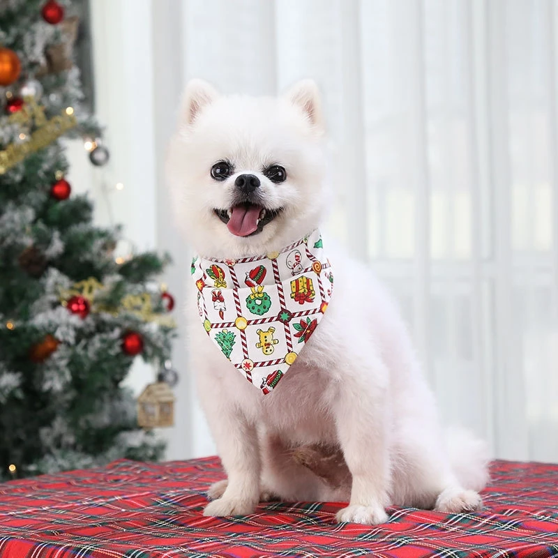 Pet Triangle Scarf Bibs Christmas Dog Soft Breathable Christmas Element Patterns Bandana