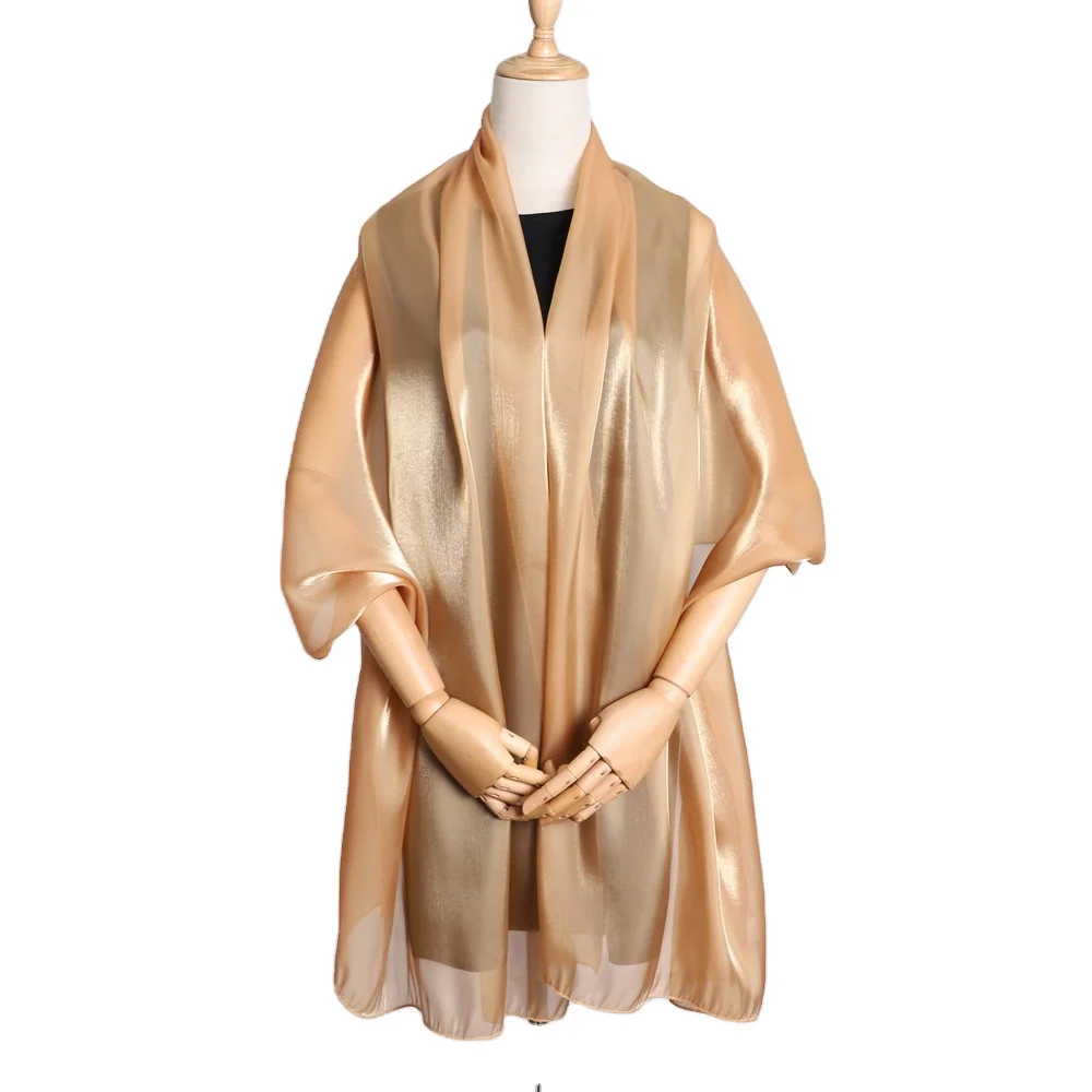 Hot Selling High Quality Shinny Polyester Fashion Solid Elegant Women Long Scarf Female Shawls