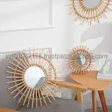  Классическое дизайнерское зеркало ручной работы в европейском стиле из ротанга декоративное настенное естественного цвета