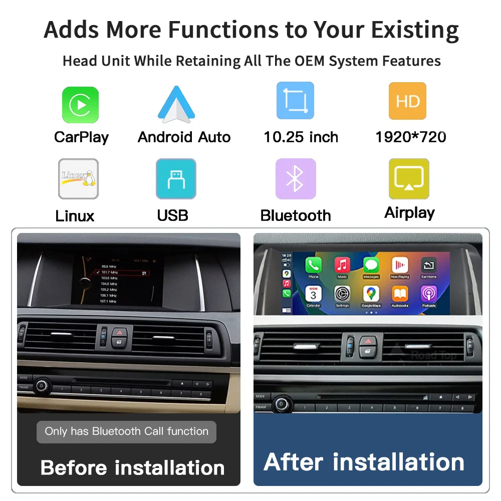 1920*720 10.25' Auto Carplay Android for BMW Screen Linux 5 Series F10 F11 2010-2016 CIC NBT System Car Radio Multimedia Player
