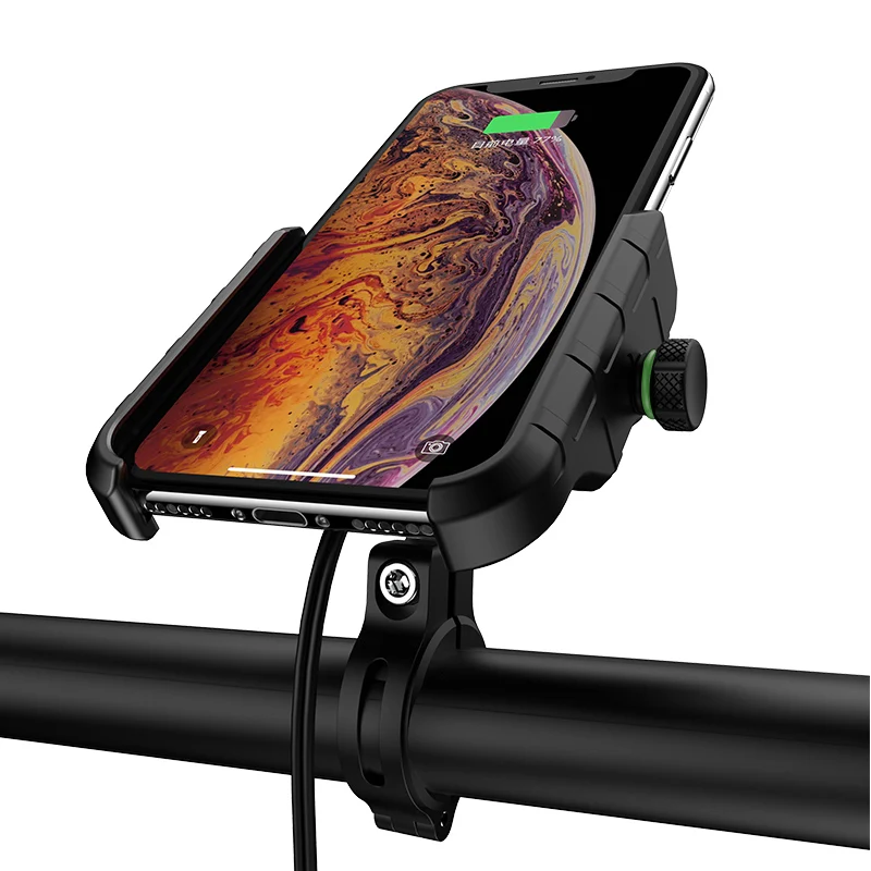 New Arrivals Motorcycle Phone Holder With Wireless Charger Aluminum Bike Motorcycle Handlebar Mobile Holder with Charger
