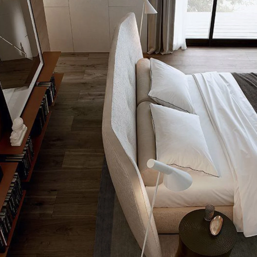 made in china simple tufted fabric modern double bed luxury bedroom furniture light brown Super King Size Bed