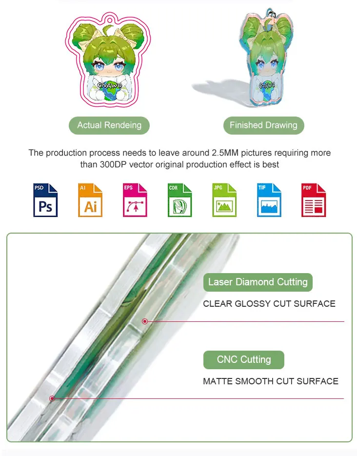 CNAWO Cheap  Custom Acrylic Charm Custom Design Anime Epoxy Resin Glitter Acrylic Cartoon Charms Keychain