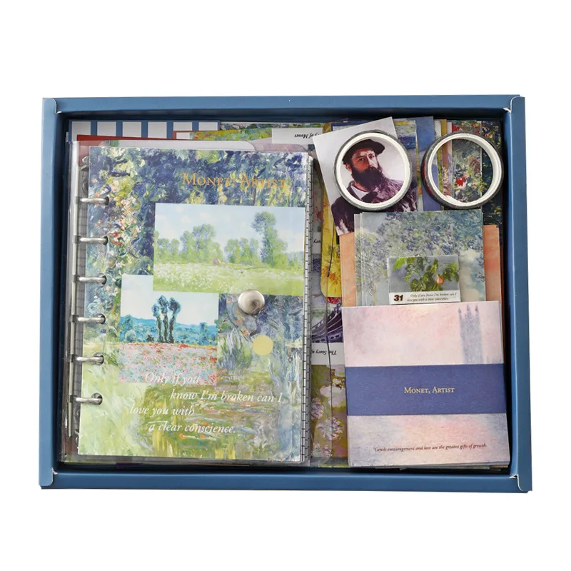 A6 Vintage Notebook Agenda 2024 Washi Tape Stationery Supplies Set Kids School Gift Box oil painting Stickers supplies van gogh