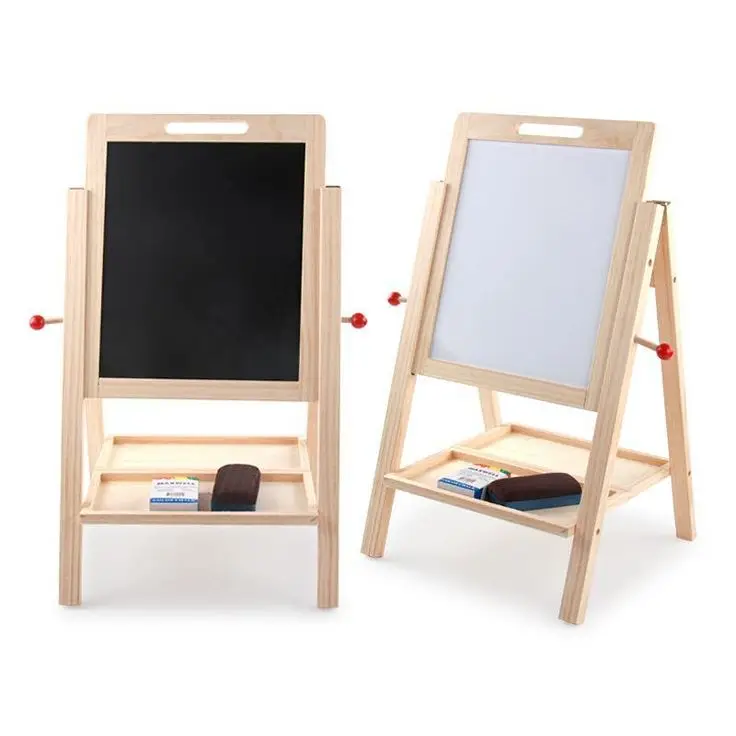Double-Sided Dry Erase Wooden Blackboard Easel with Trays for Classroom or Office Use