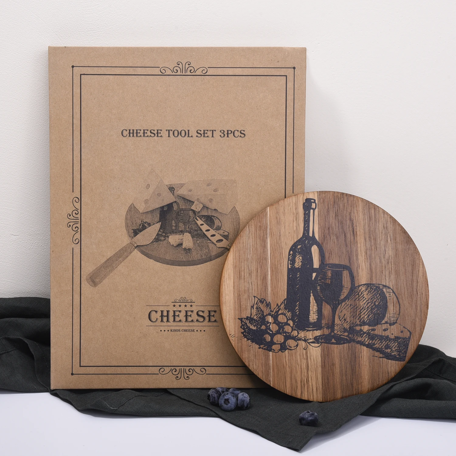 Gift Box Acacia Wood Bamboo Cheese Board and Knife set Charcuterie Platter Serving Wood Cheese Board
