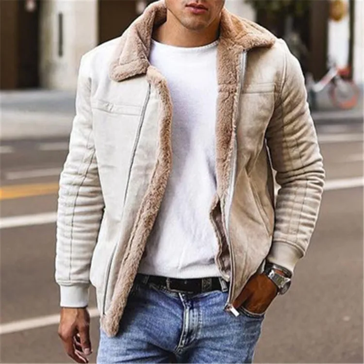 mens frosted velvet jacket 2021 winter thicken casual coats zipper up turn-down collar 4XL plus size faux leather jacket men