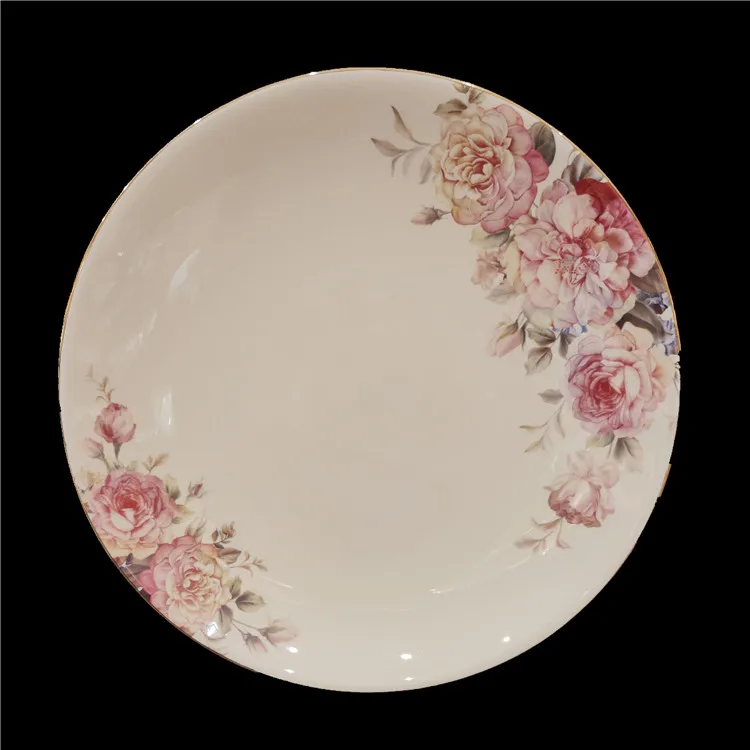 
2020 new design with flower ceramic plate gold leg dried fruit cakes high plate with leg 