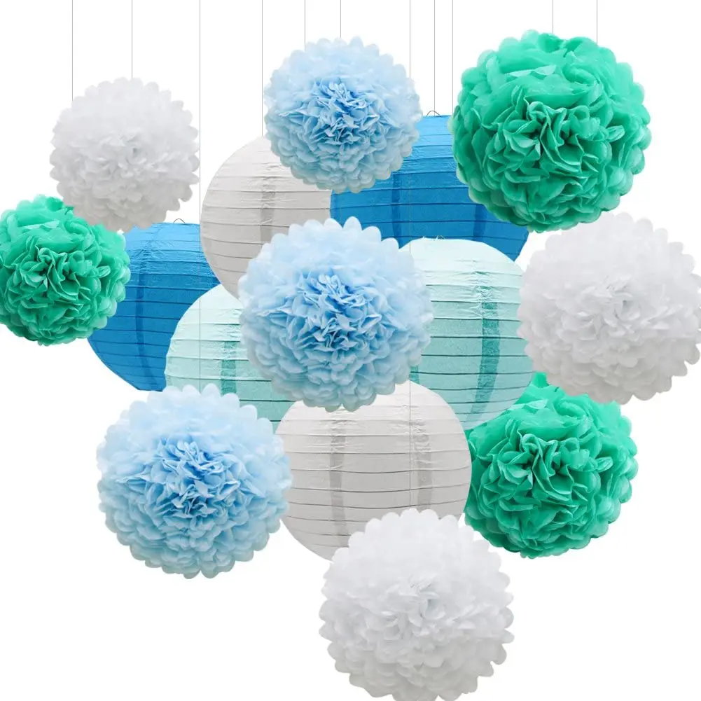 
Colorful Flowers Pom Poms Balls and Lanterns for Mickey Theme Birthday Baby Shower Graduation Party Decor 