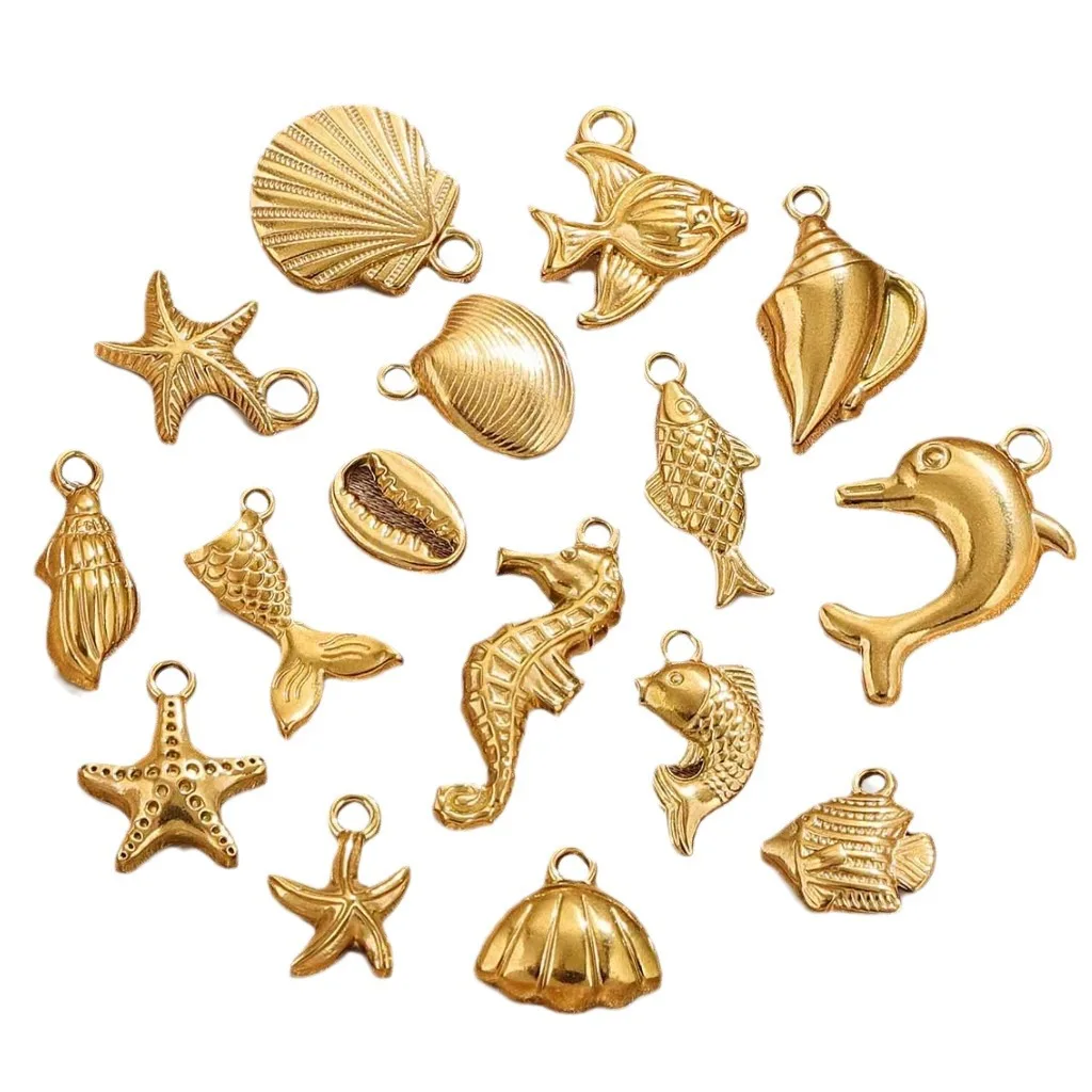 Never Fade Gold Plated Stainless Steel Fish Shell Dolphin Star Charm Pendant For Making Jewelry Diy Necklace bracelet Earrings