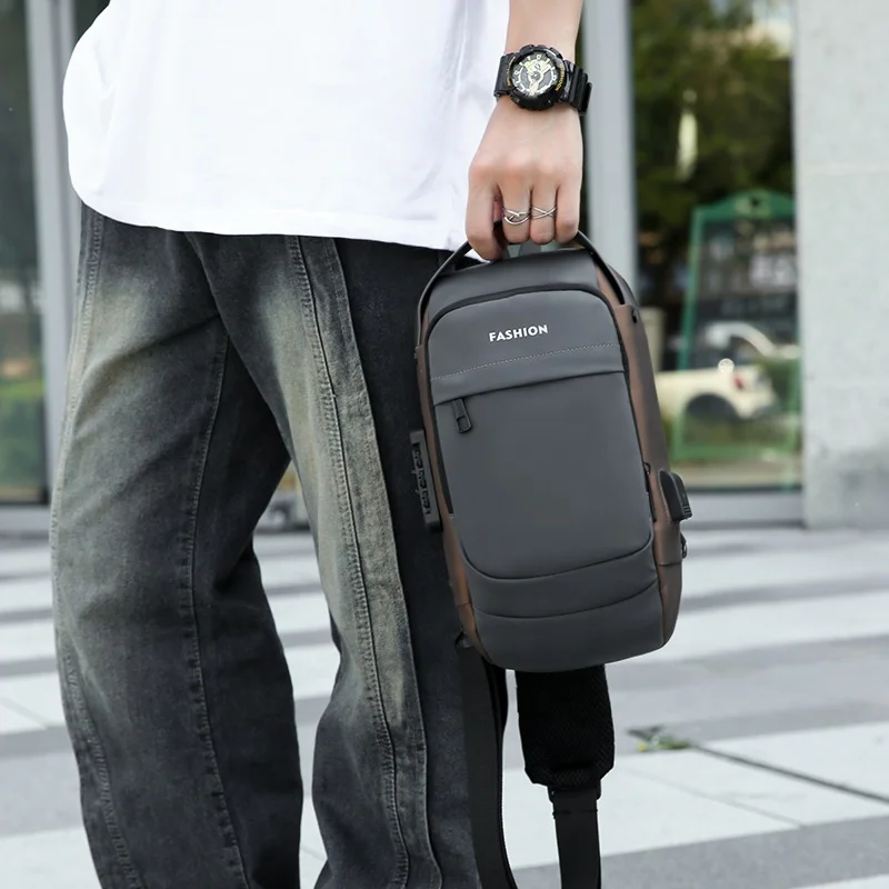 New Design Outdoor Sports Shoulder Messenger Bag Fashion Waterproof Chest bag USB men Cross body Sling Bag Men