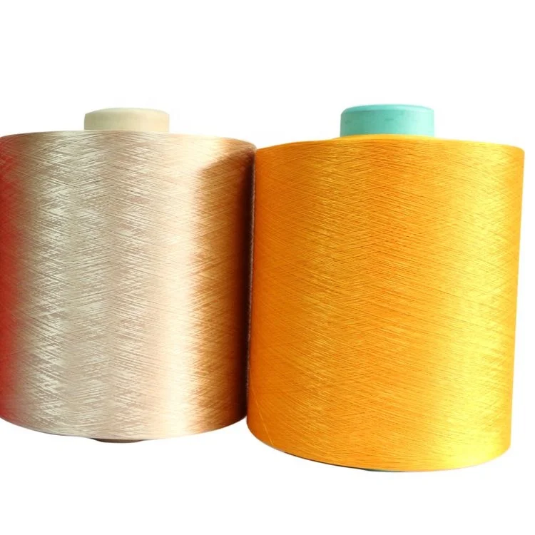 Recycled DTY 150D/48F HIM dope dyed eco natural color polyester yarn with GRS OEKO certificate for Denim knitting fabric